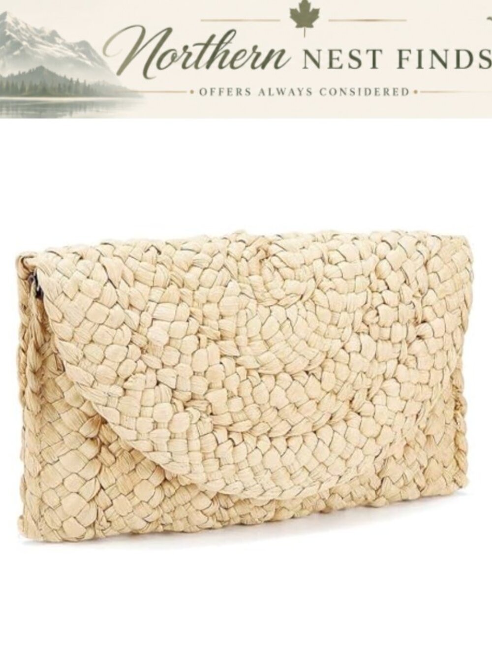 Straw Clutch Bag Woven Beach Handbag Envelope Flat Weave Purse Summer Travel